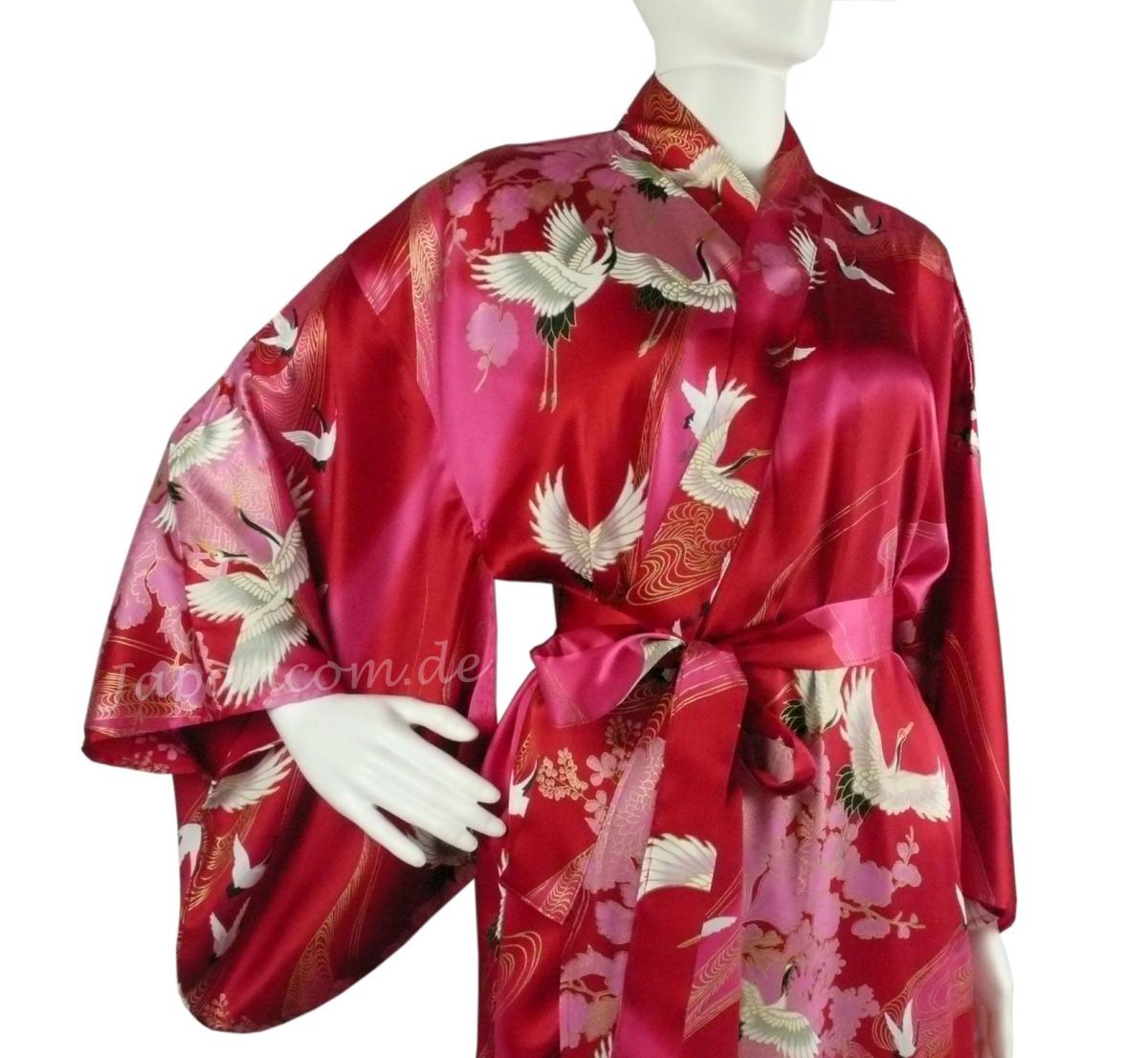 Kimono Seide Tsuru (Kranich) rot, lang