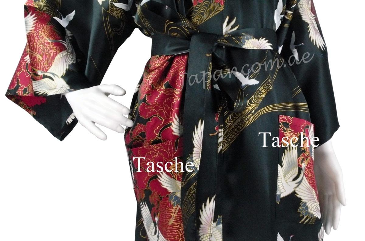Seidenkimono Morgenmantel Tsuru schwarz, kurz