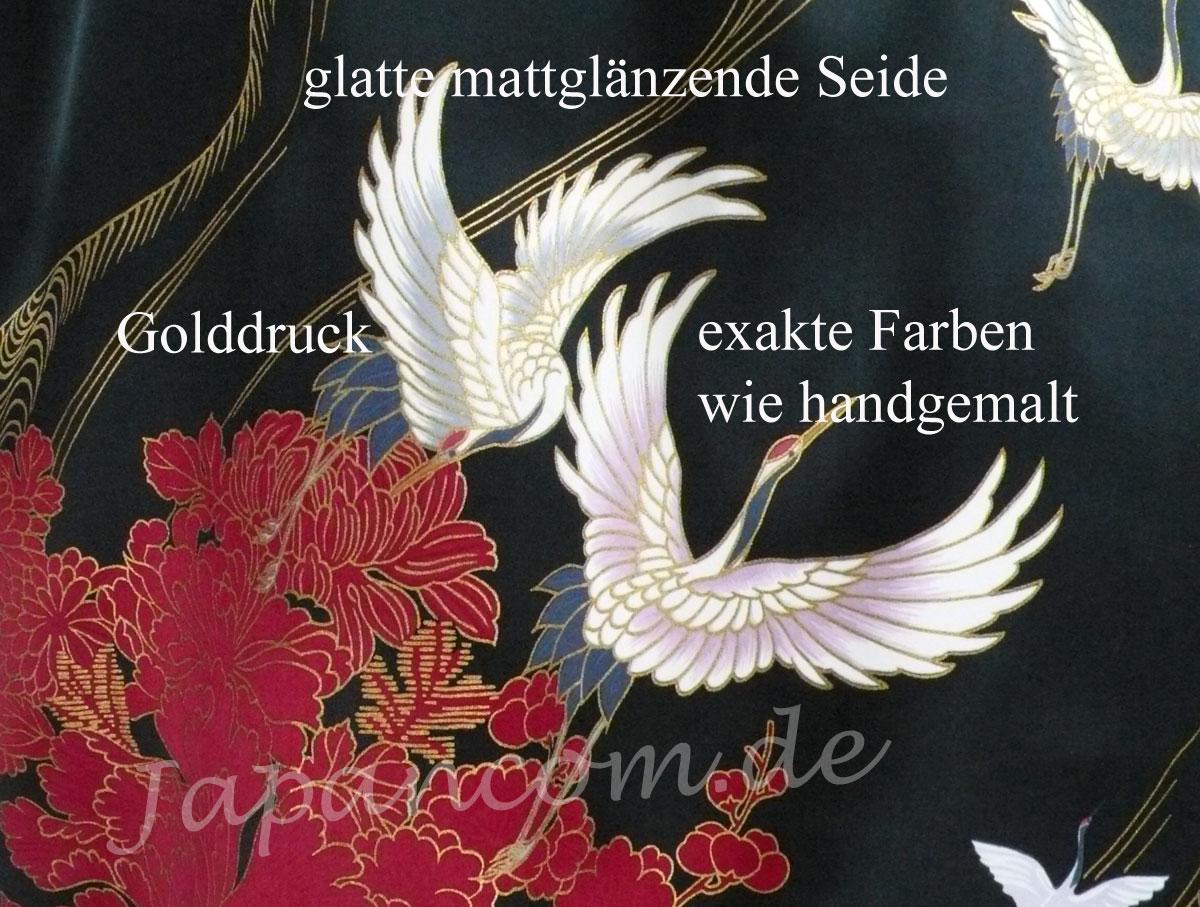 Damenkimono Tsuru (Kranich) Seide schwarz, lang
