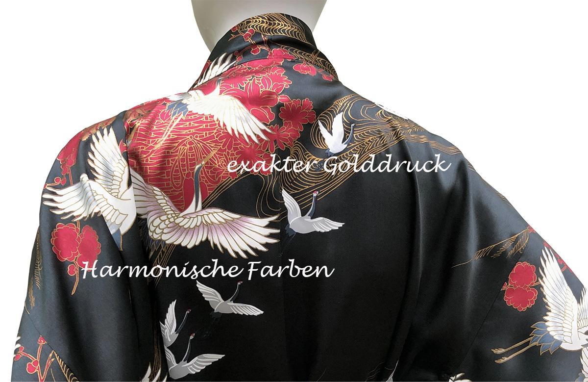 Damenkimono Tsuru (Kranich) Seide schwarz, lang