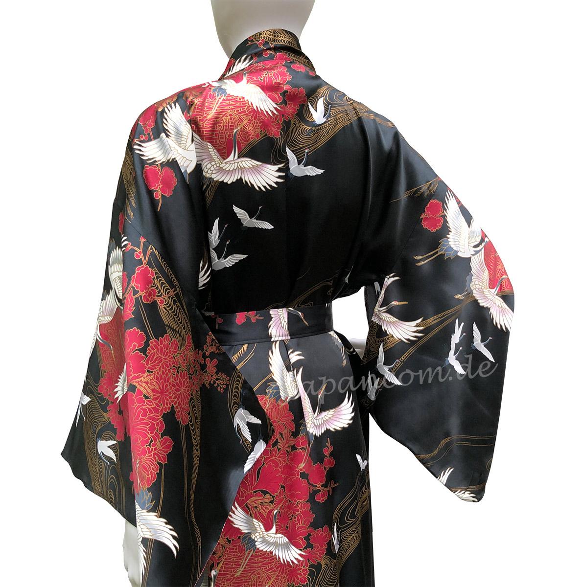 Damenkimono Tsuru (Kranich) Seide schwarz, lang