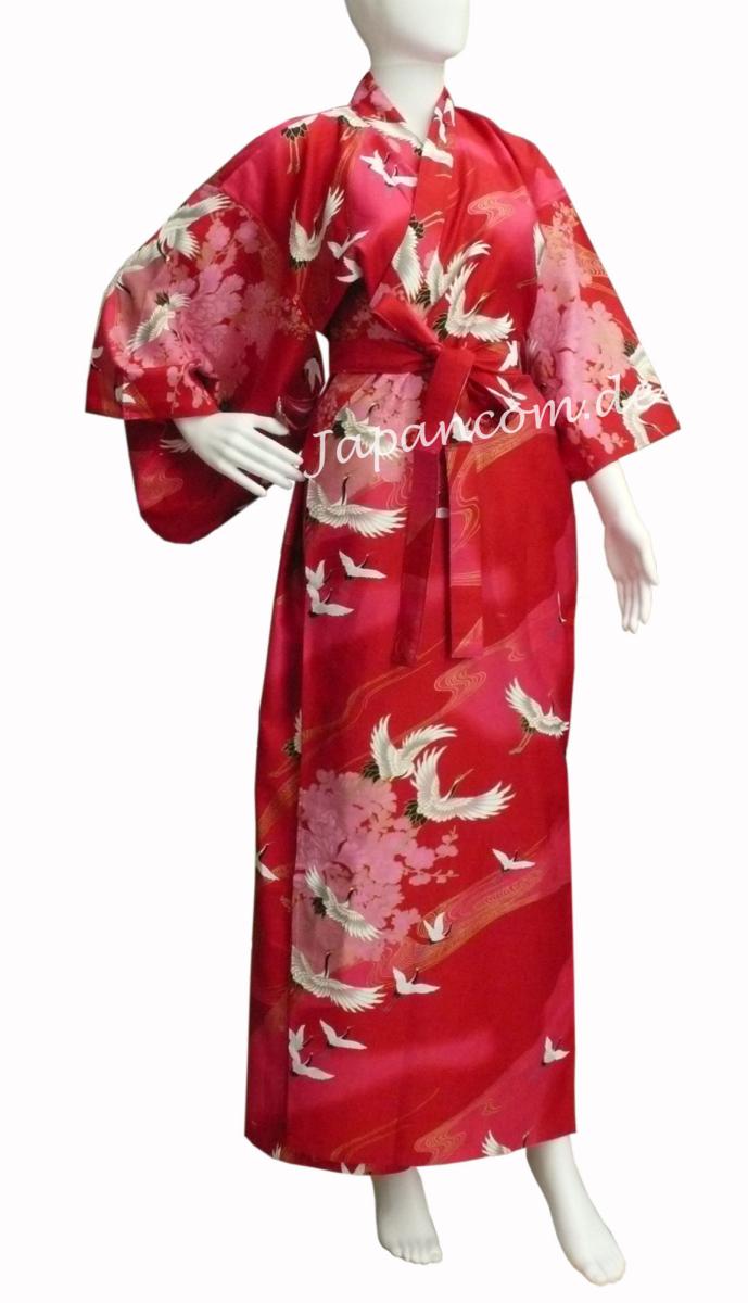 Roter Damenkimono Tsuru aus Baumwolle