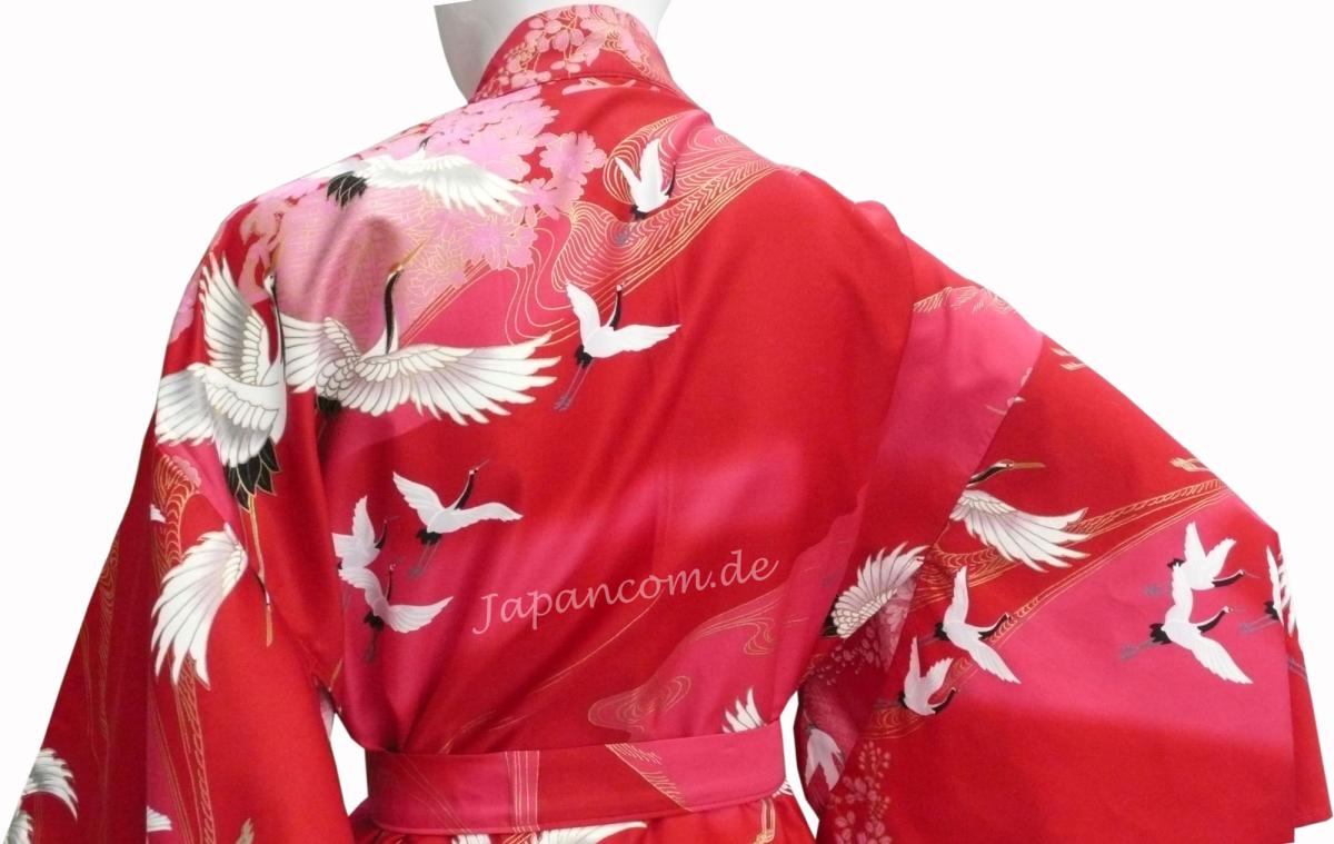 Damen Kimono Tsuru Kranich rot