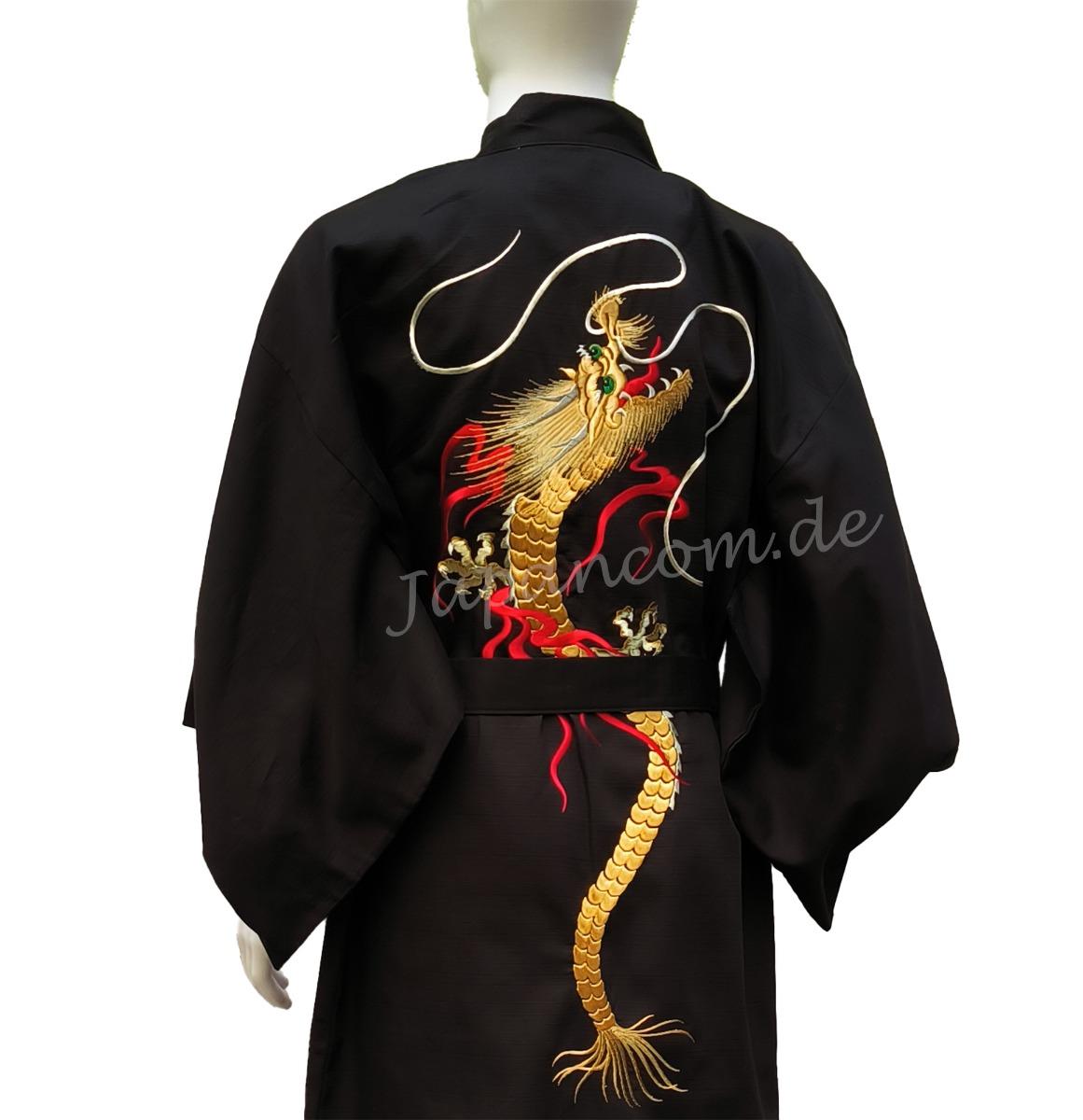 Kimono Golden Dragon Tsumugi schwarz