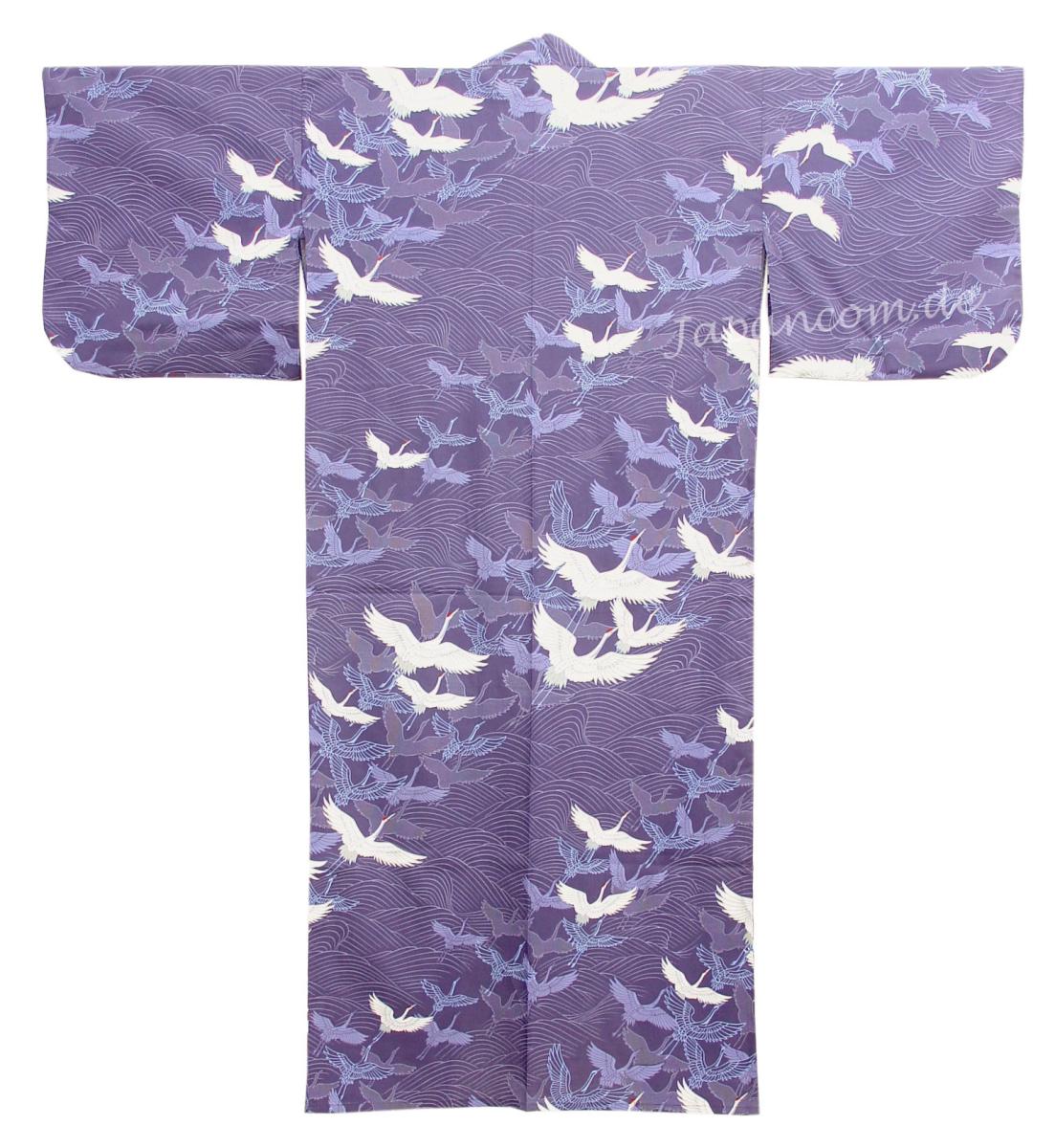 Yukata Kimono Kranich über Wellen royalblau