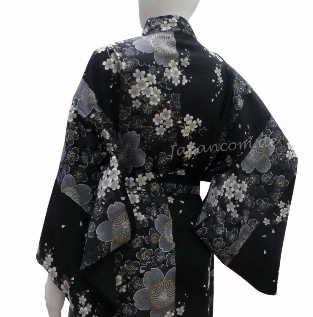 Kimono Sakura (Kirschblüte) schwarz, lang, Dame