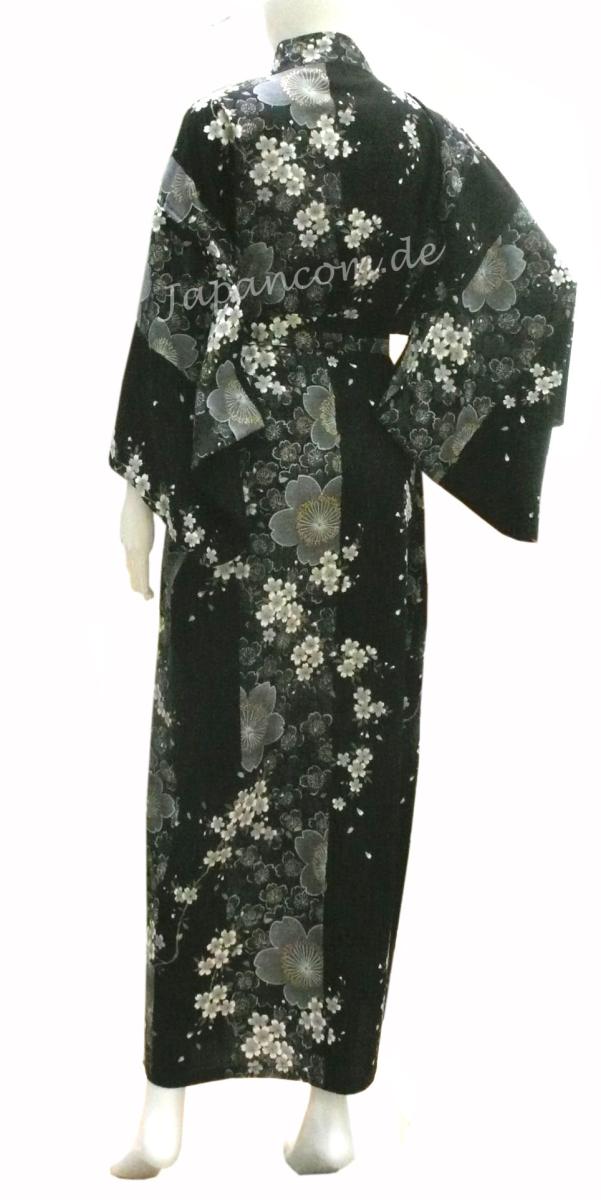 Langer Damenkimono in Schwarz mit Kirschblüten