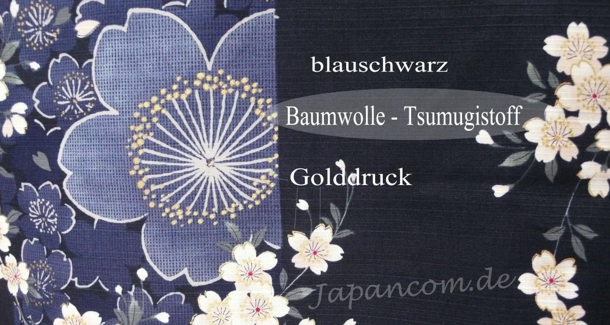 Detail des Sakura-Musters auf dem blauen Kimono