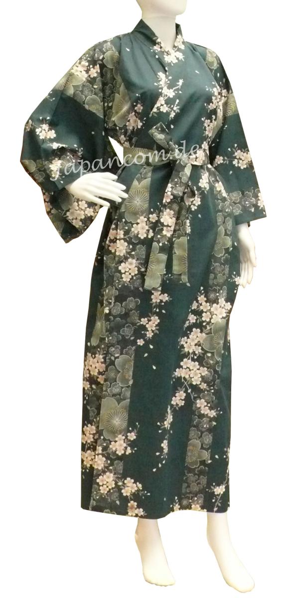 Kimono Sakura (Kirschblüte) grün, lang, Dame