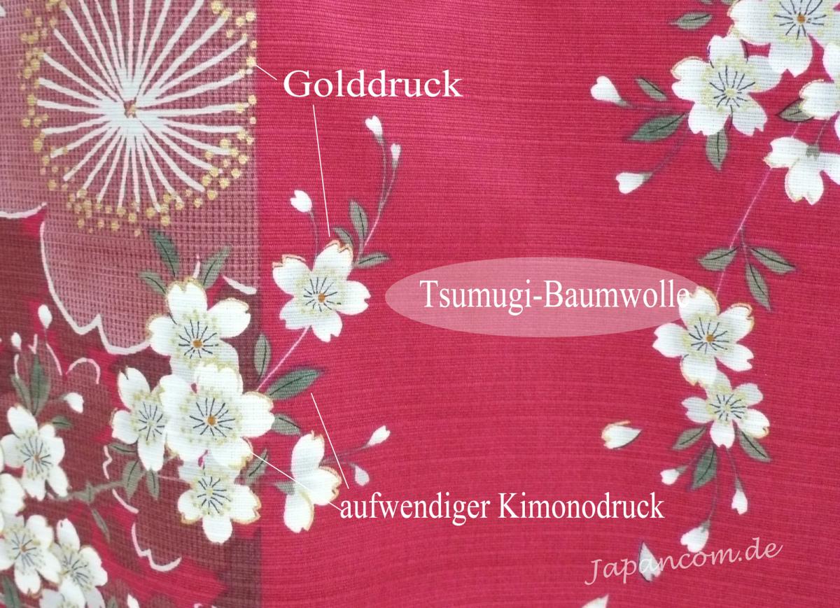 Detailansicht des Kimonostoffs mit Kirschblüten