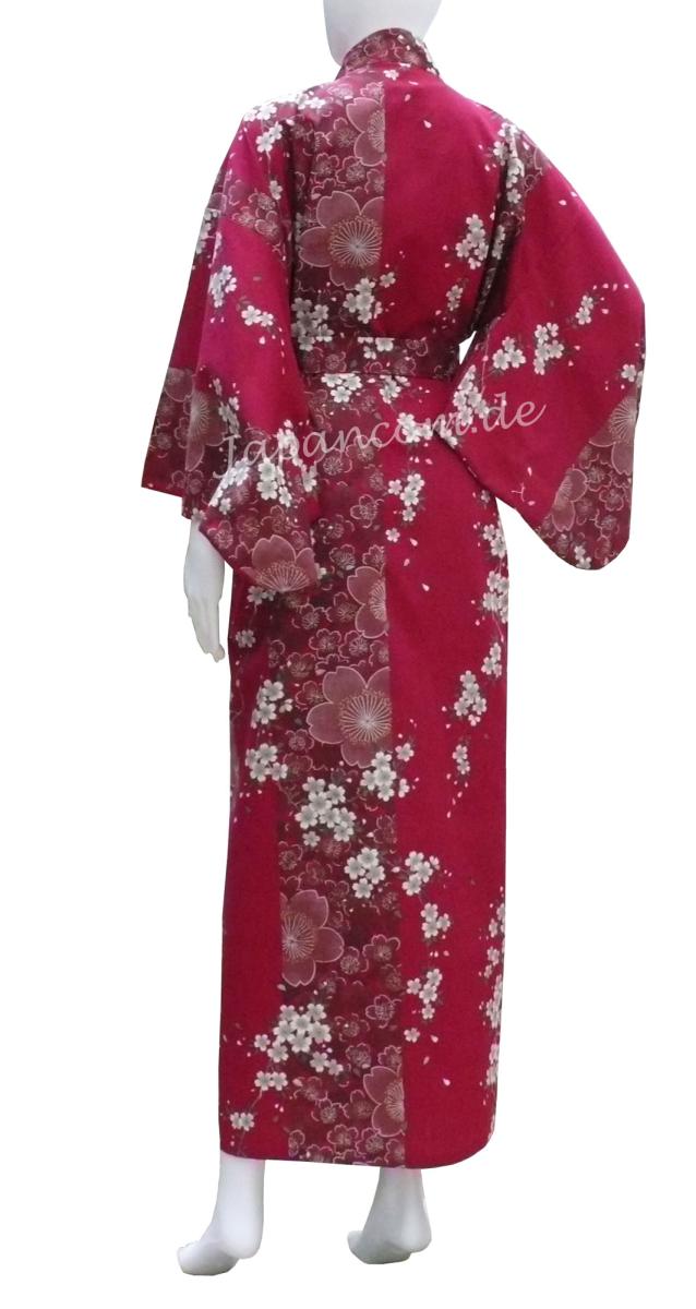 Langer bordeauxfarbener Damenkimono mit Kirschblüten