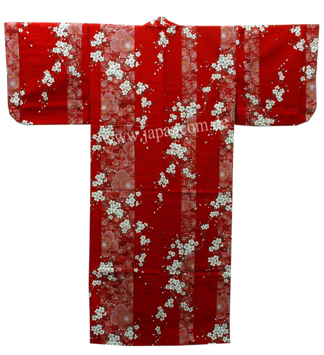 Damen Kimono Sakura Kirschblüte bordeaux, lang