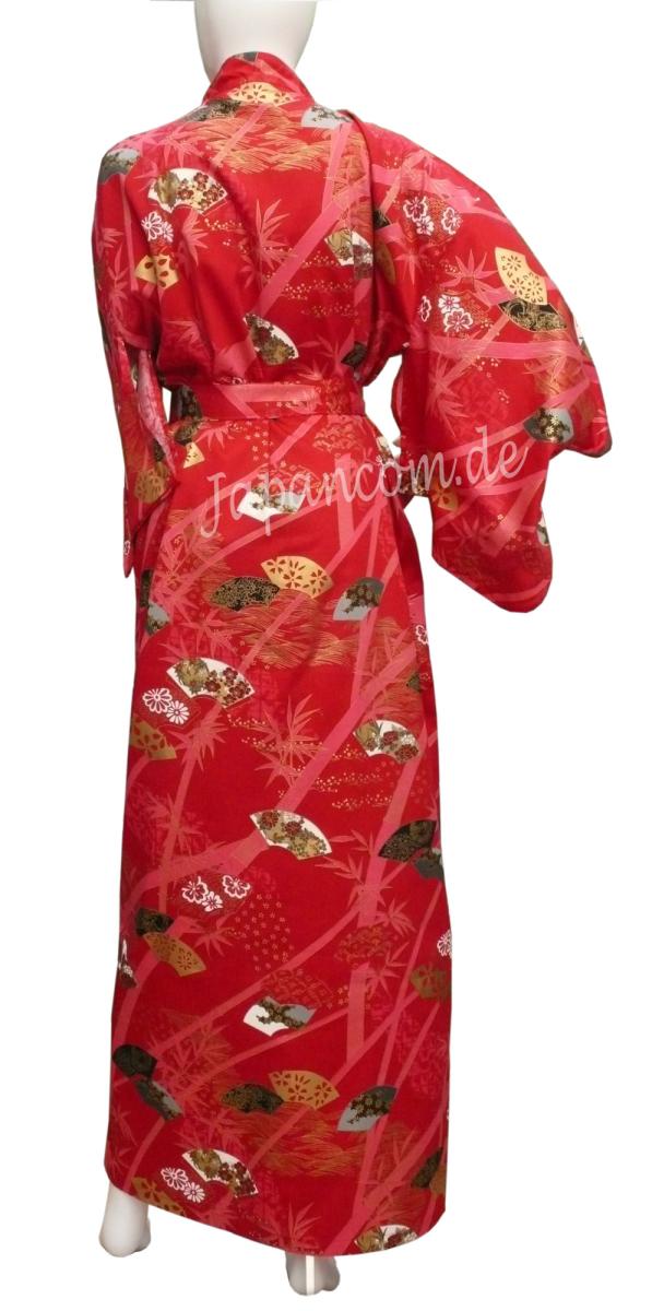 Rückansicht des roten Damenkimonos Sensu Take