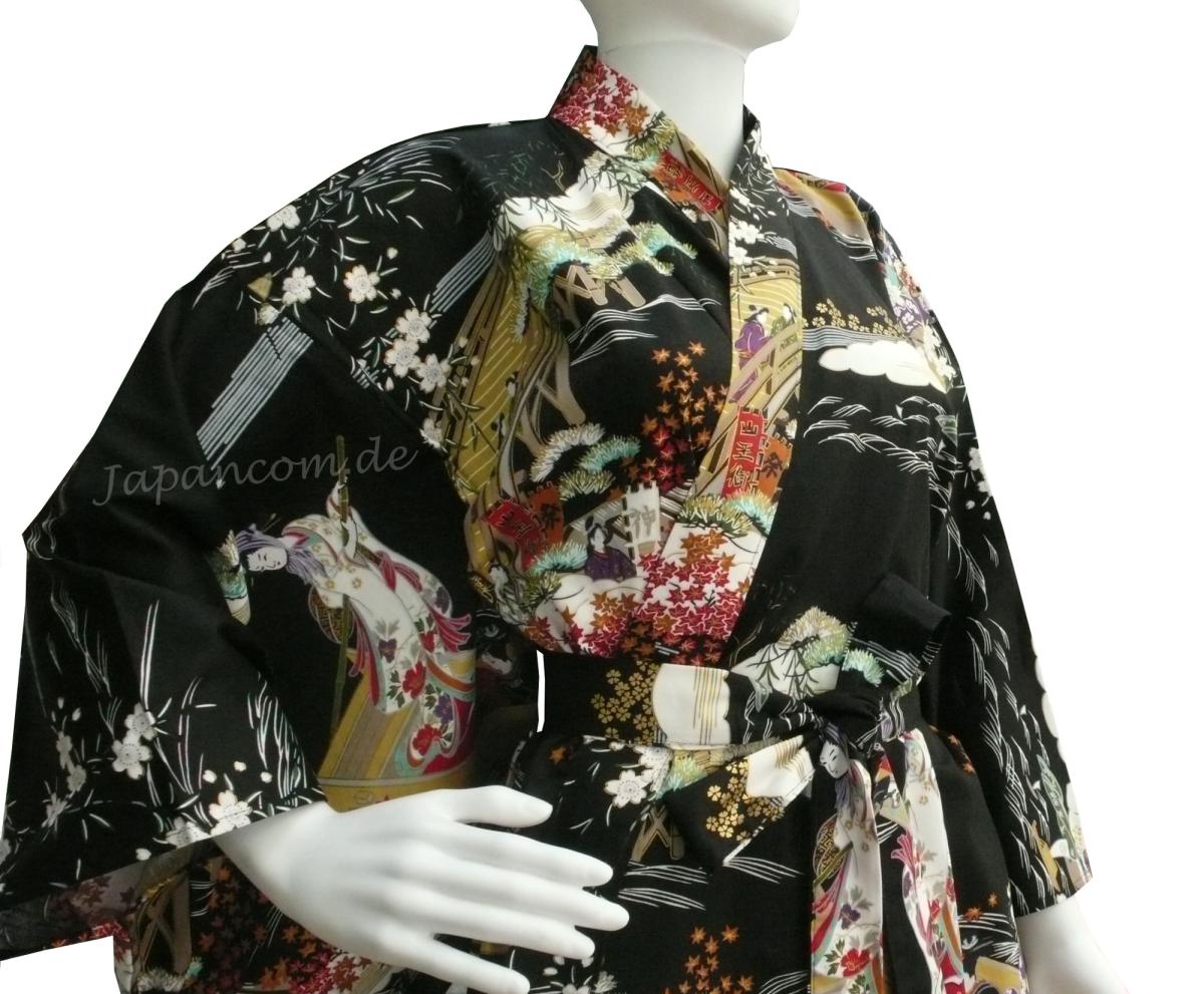 Damen Kimono Ukiyoe schwarz
