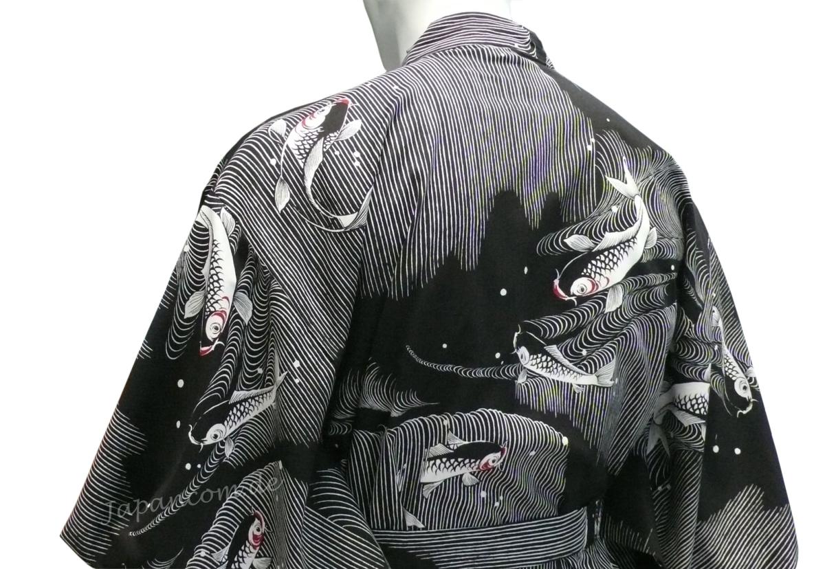 Herren Yukata Koi schwarz lang