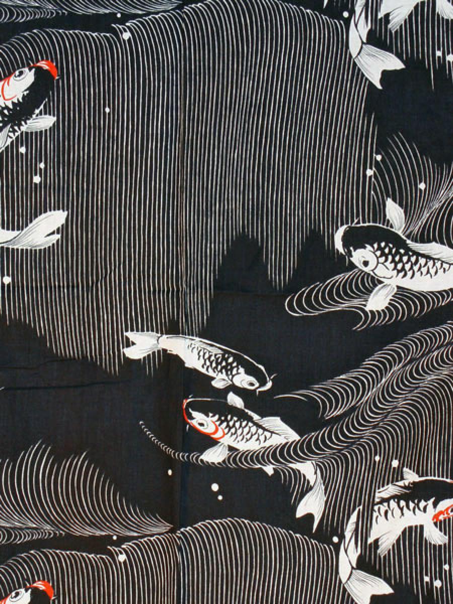 Herren Yukata Koi schwarz lang