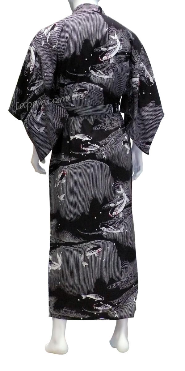 Herren Yukata Koi schwarz lang