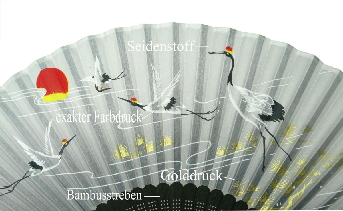 Fächer Kranich Goldkiefer weiss-schwarz