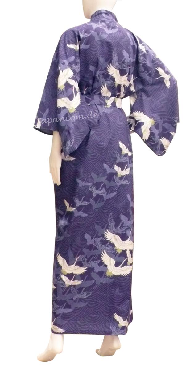 Yukata Kimono Kranich über Wellen royalblau