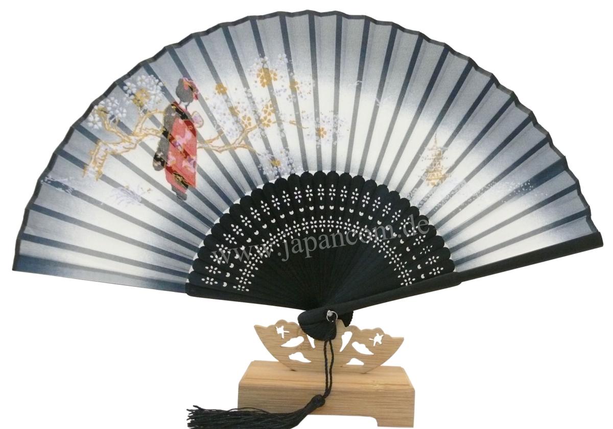 Fächer Maiko Seide blau-schwarz
