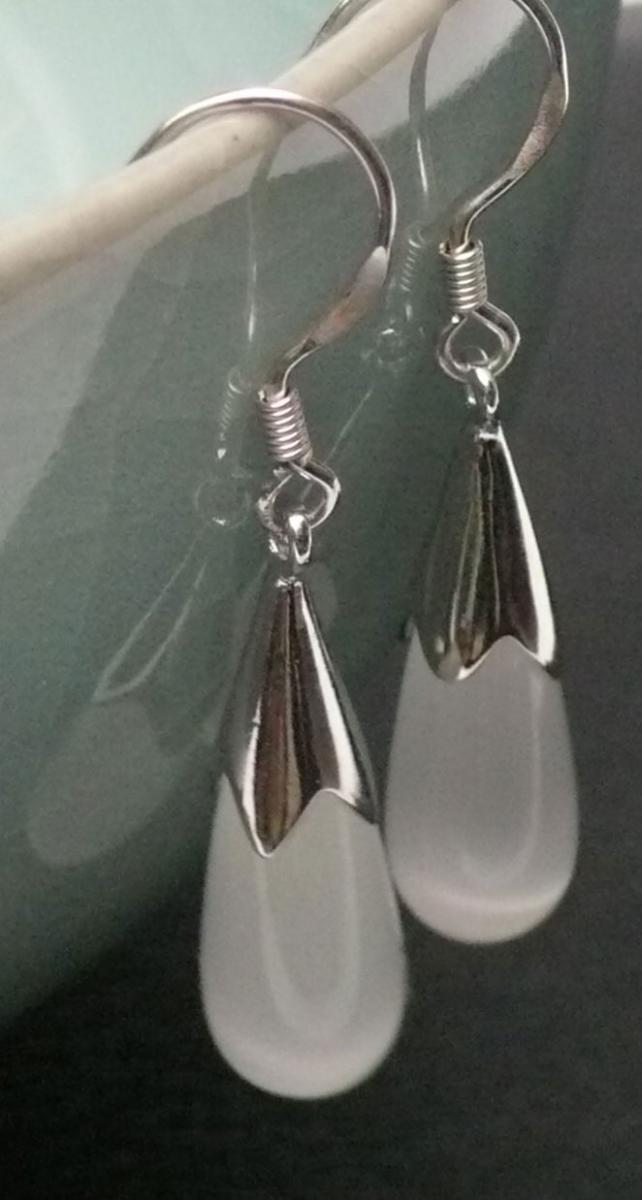 Silber Ohrringe Cat Eye weiss