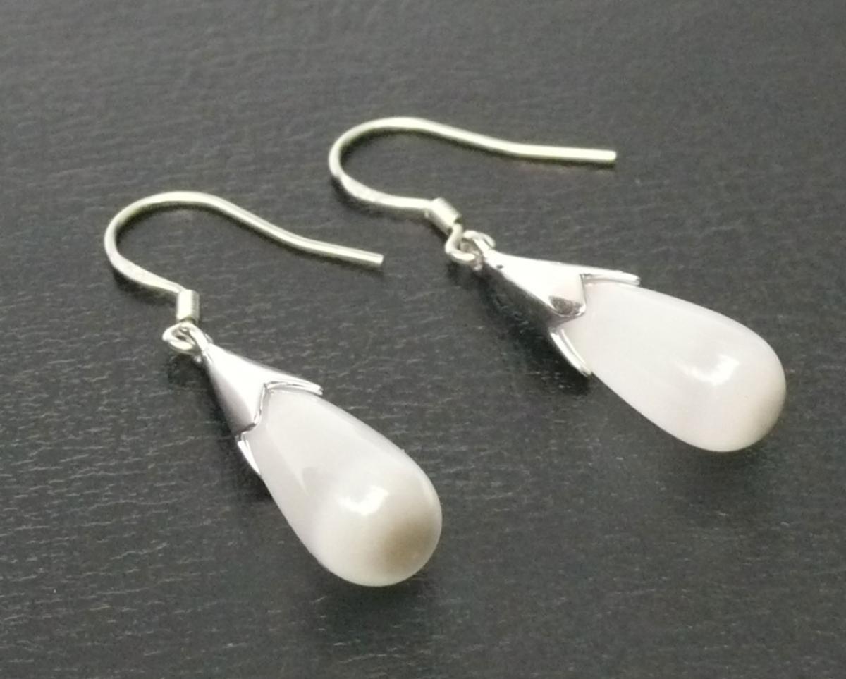 Silber Ohrringe Cat Eye weiss