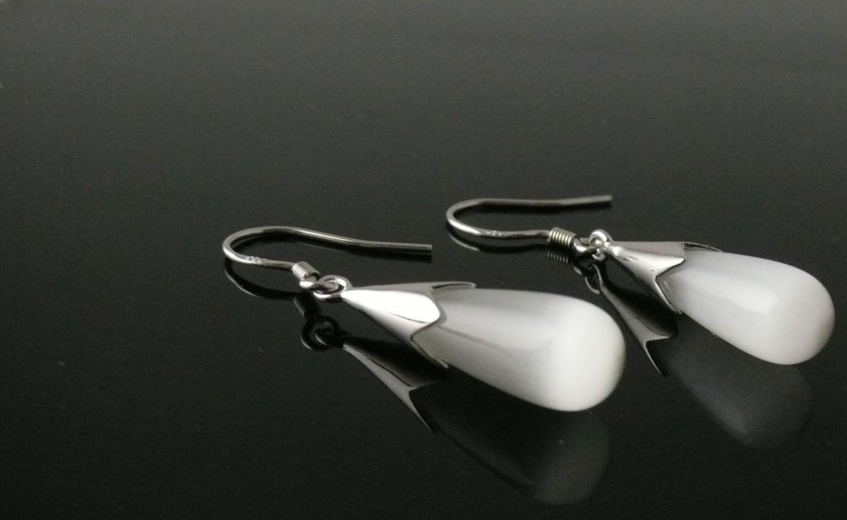 Silber Ohrringe Cat Eye weiss