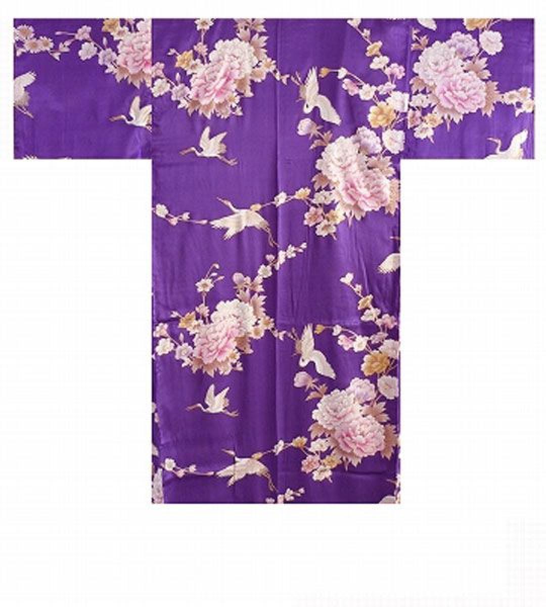 Knielanger Seidenkimono mit Kranich- und Päonienmotiv