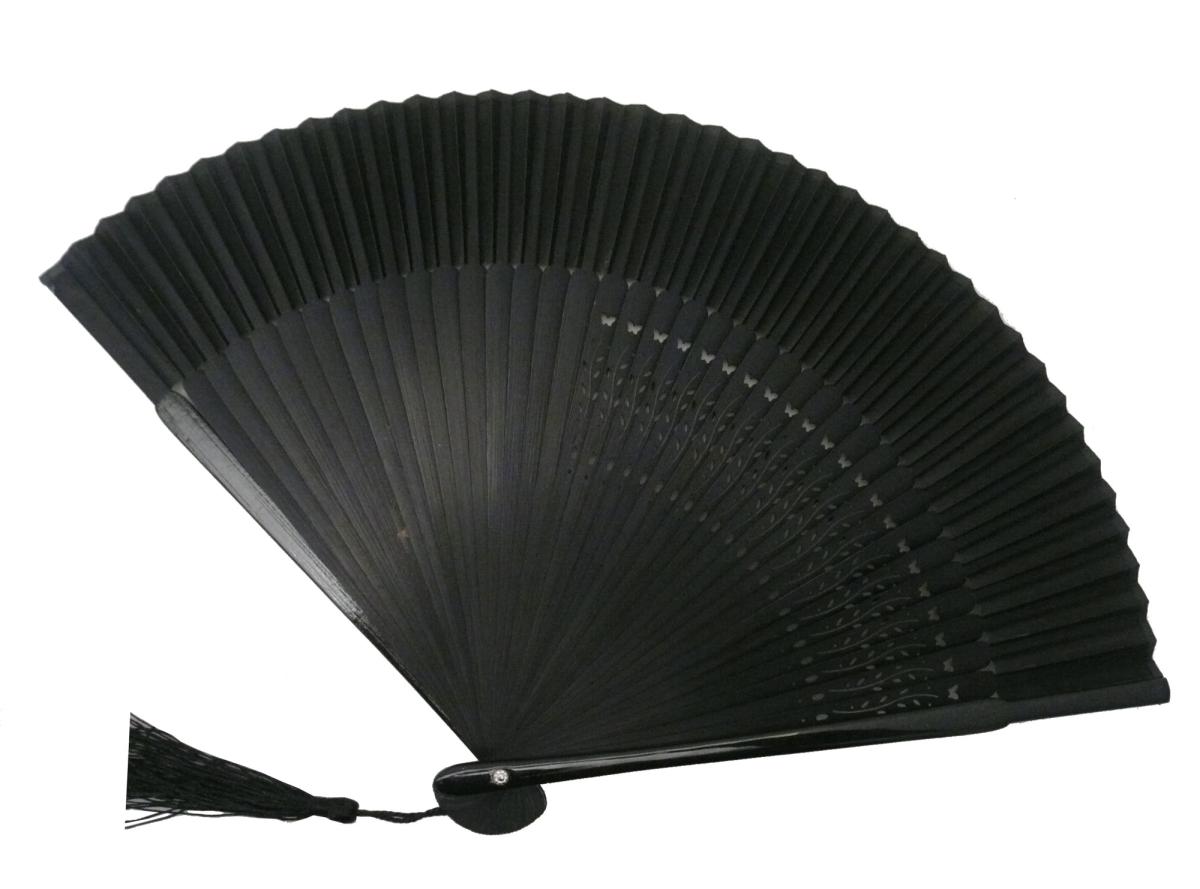 Handgemalter Fächer Kirschzweig schwarz, Seide