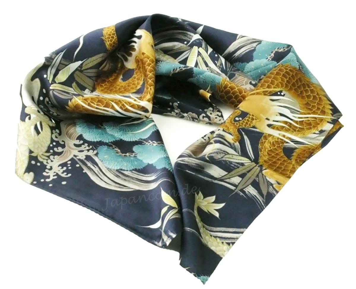 Seiden Tuch Drachen 78x78cm blau