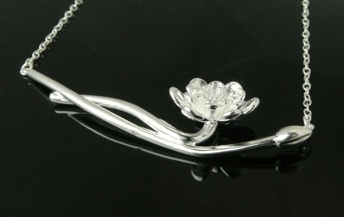925 Silber Kette Lotusblume mit Stiel