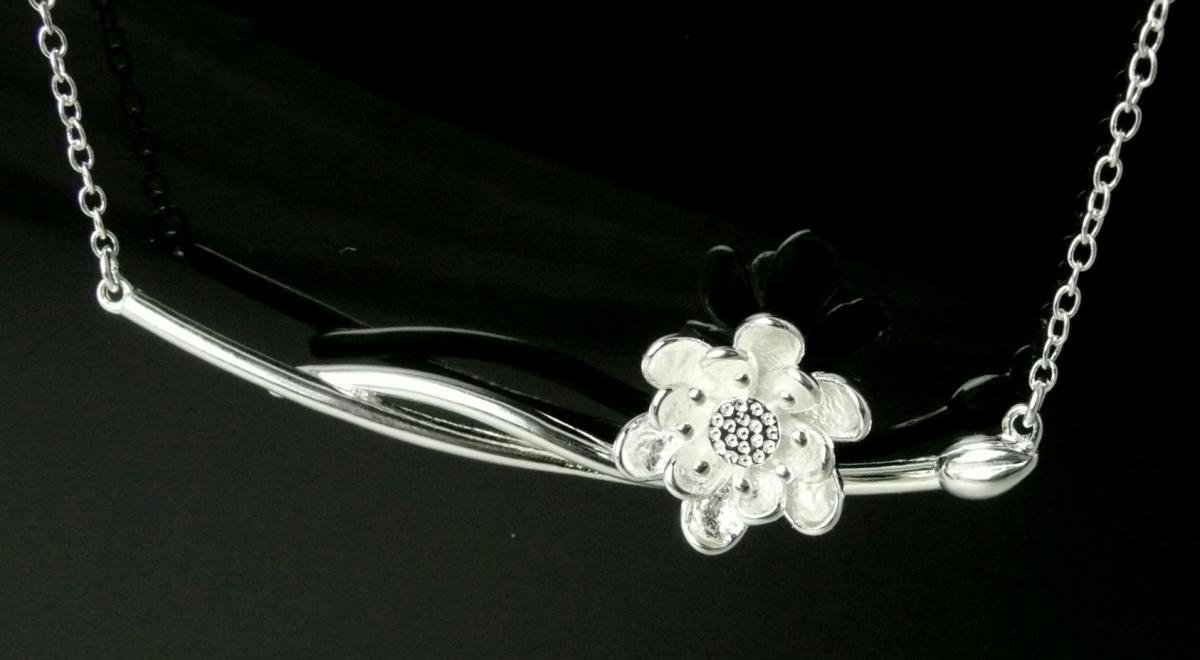 925 Silber Kette Lotusblume mit Stiel