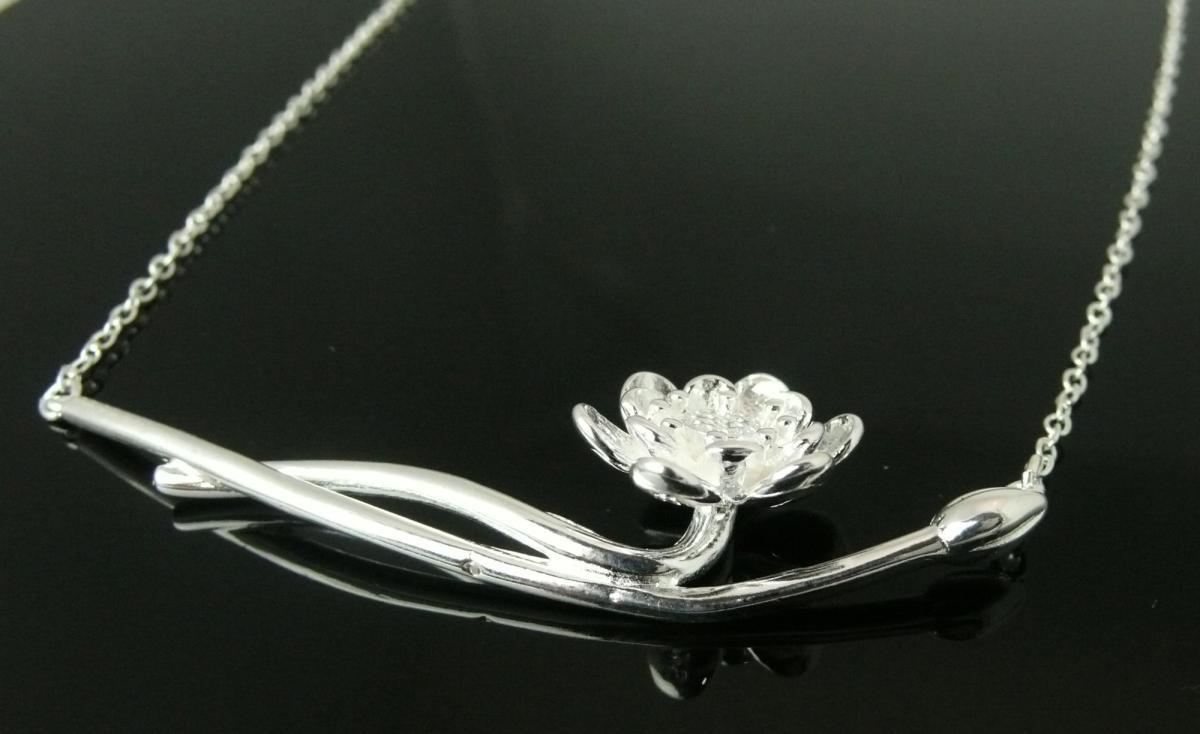 925 Silber Kette Lotusblume mit Stiel