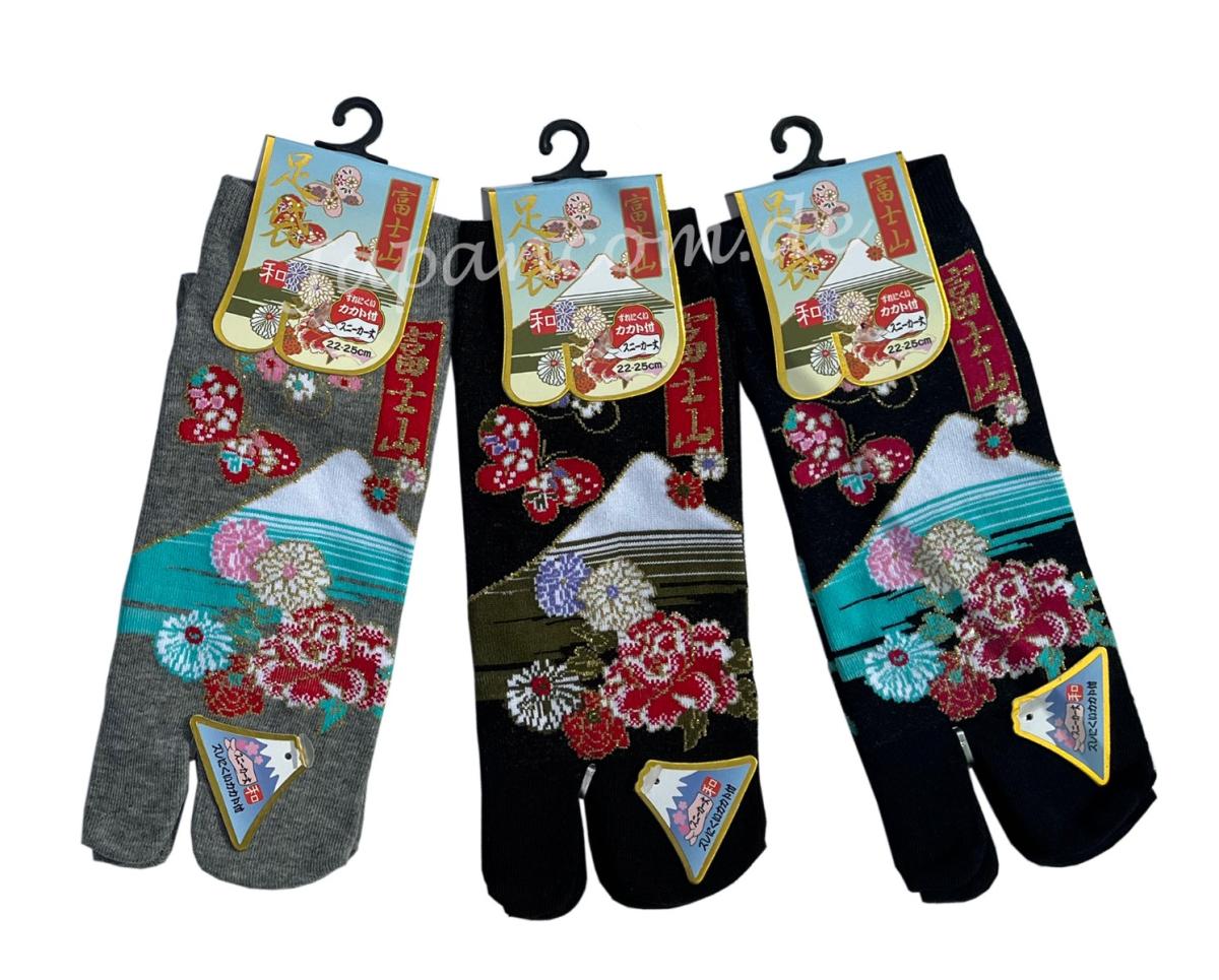 Tabi Socken mit Fujiberg und japanischer Blumenlandschaft