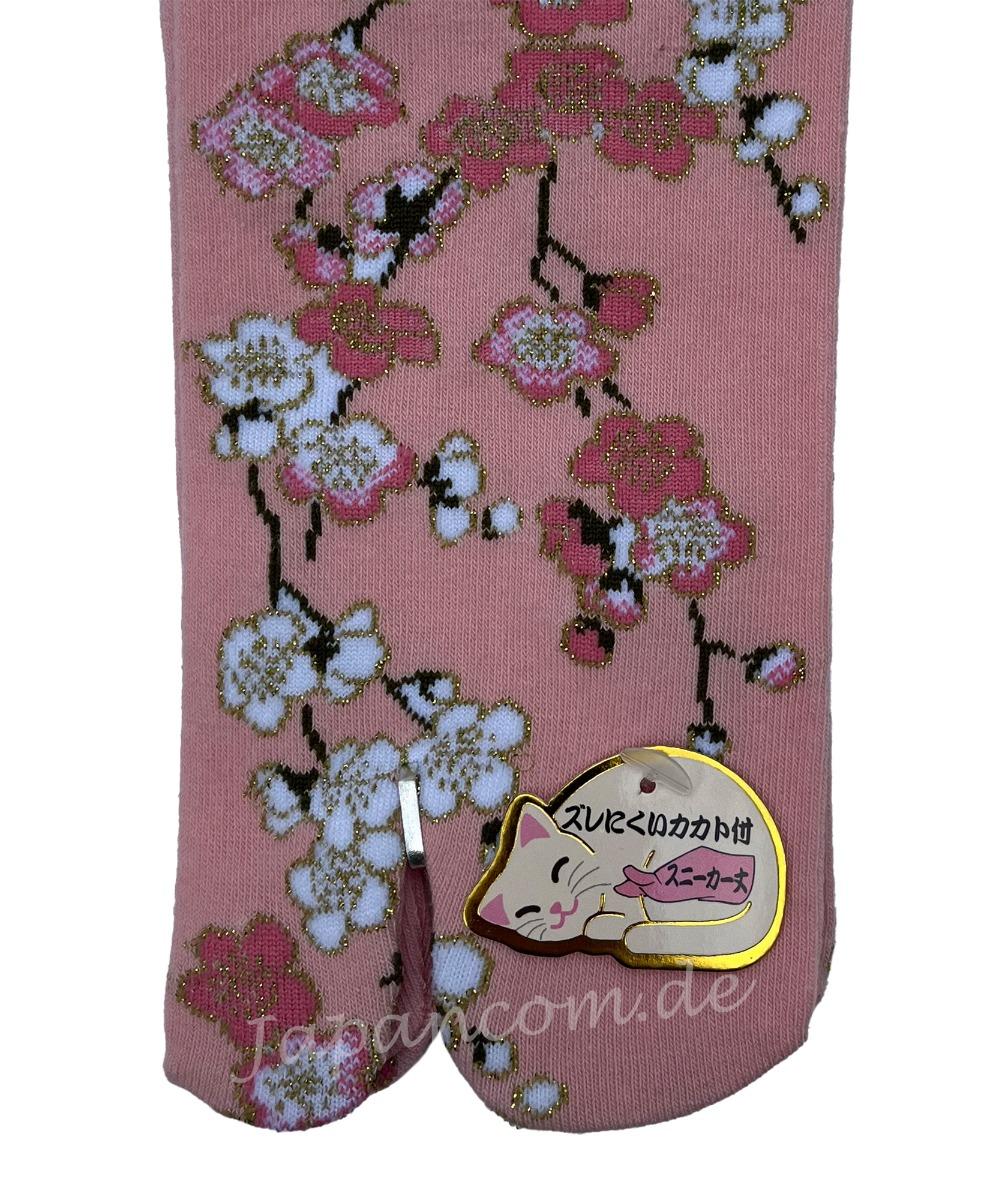 Tabi Knöchelsocken für Zori und Geta mit Kirschblüten, rosa