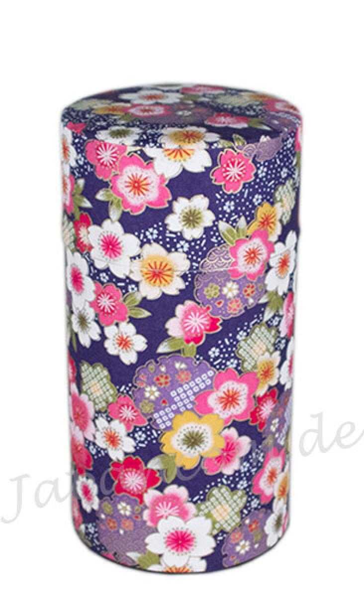Japanische Teedose Sakura mit Kirschblüten in Blau