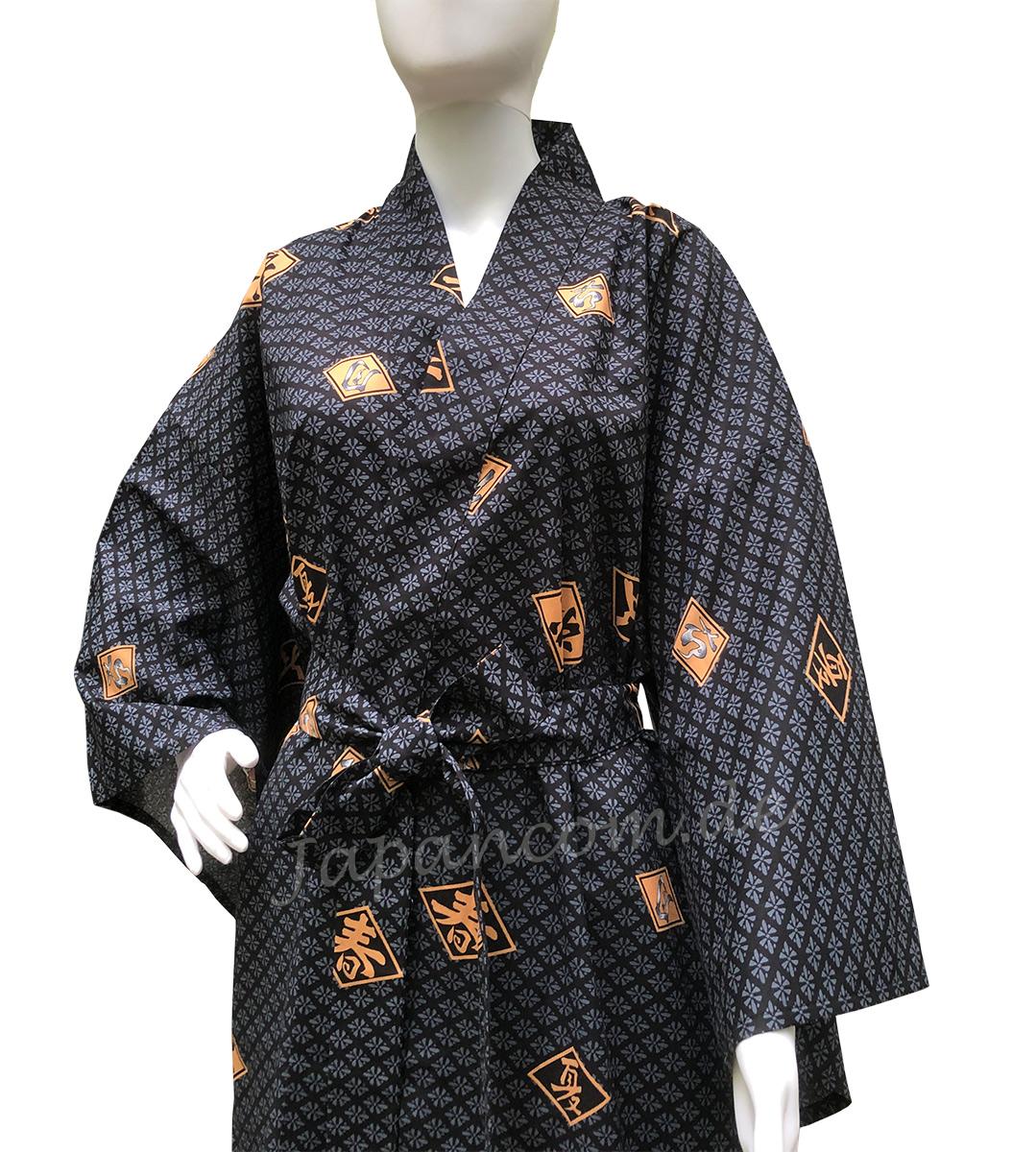 kurzer Herren Yukata Kimono Four Seasons schwarz