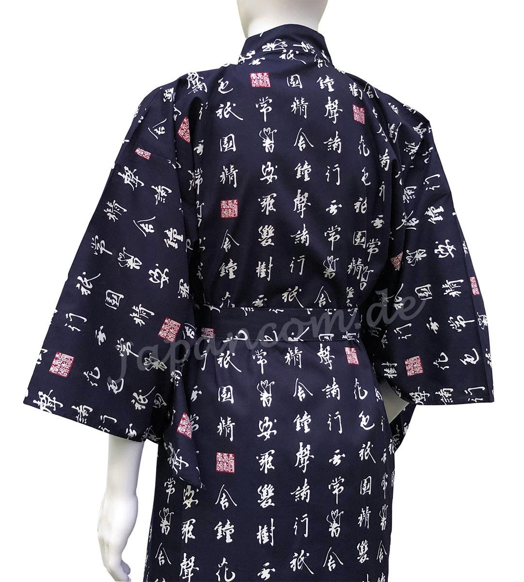 Herren Yukata Kimono Kanji blau Baumwolle