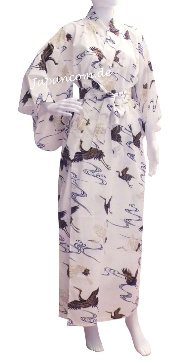 Damen Yukata Golden Cranes weiß