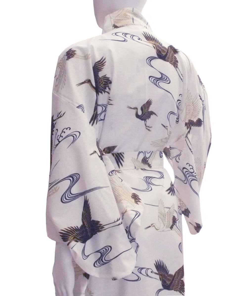 Damen Yukata Golden Cranes weiß
