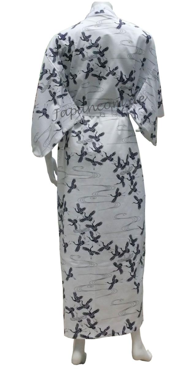 Damen Yukata Kimono Schneekraniche weiss