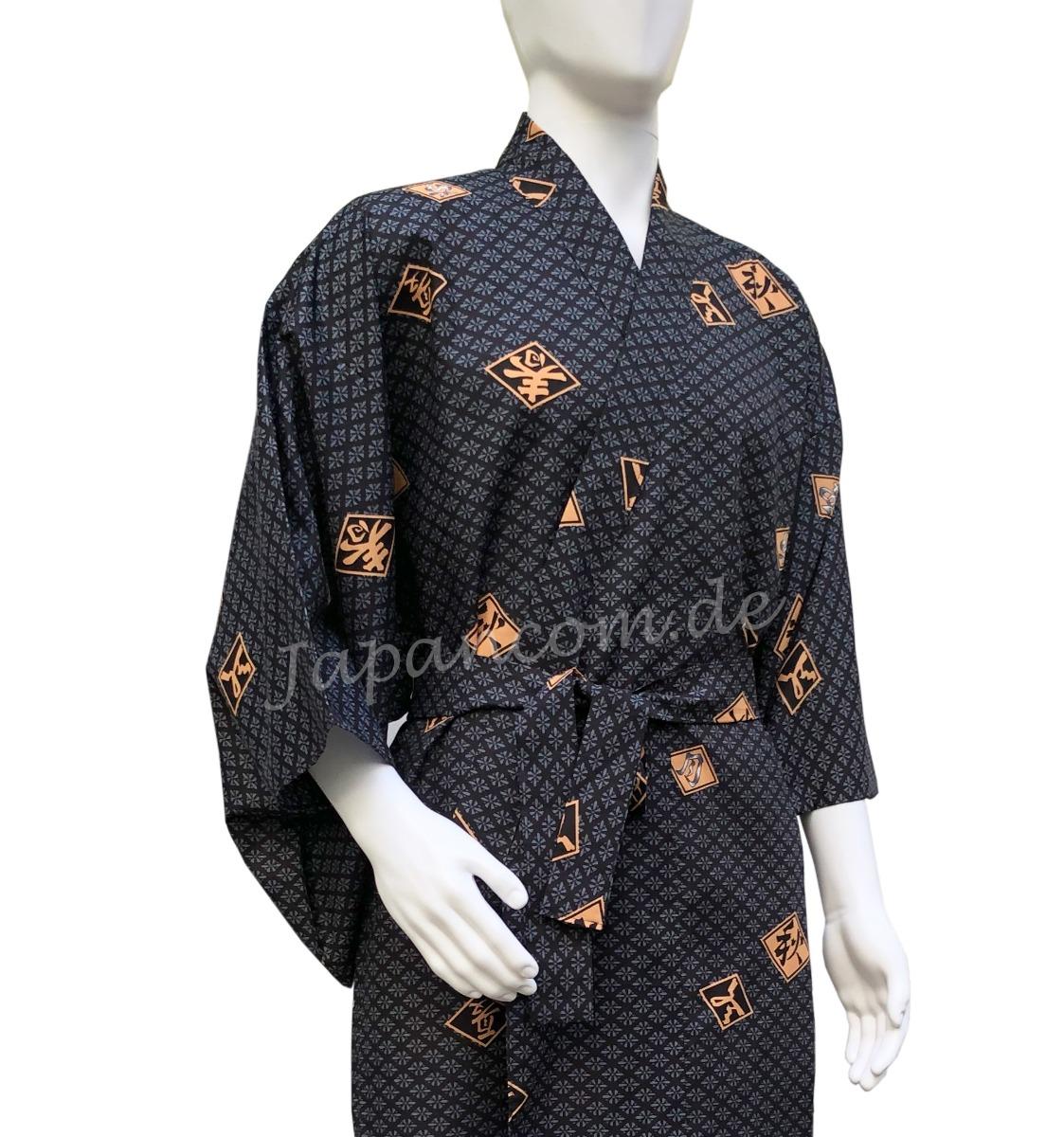 Herren Yukata Kimono Four Seasons schwarz lang