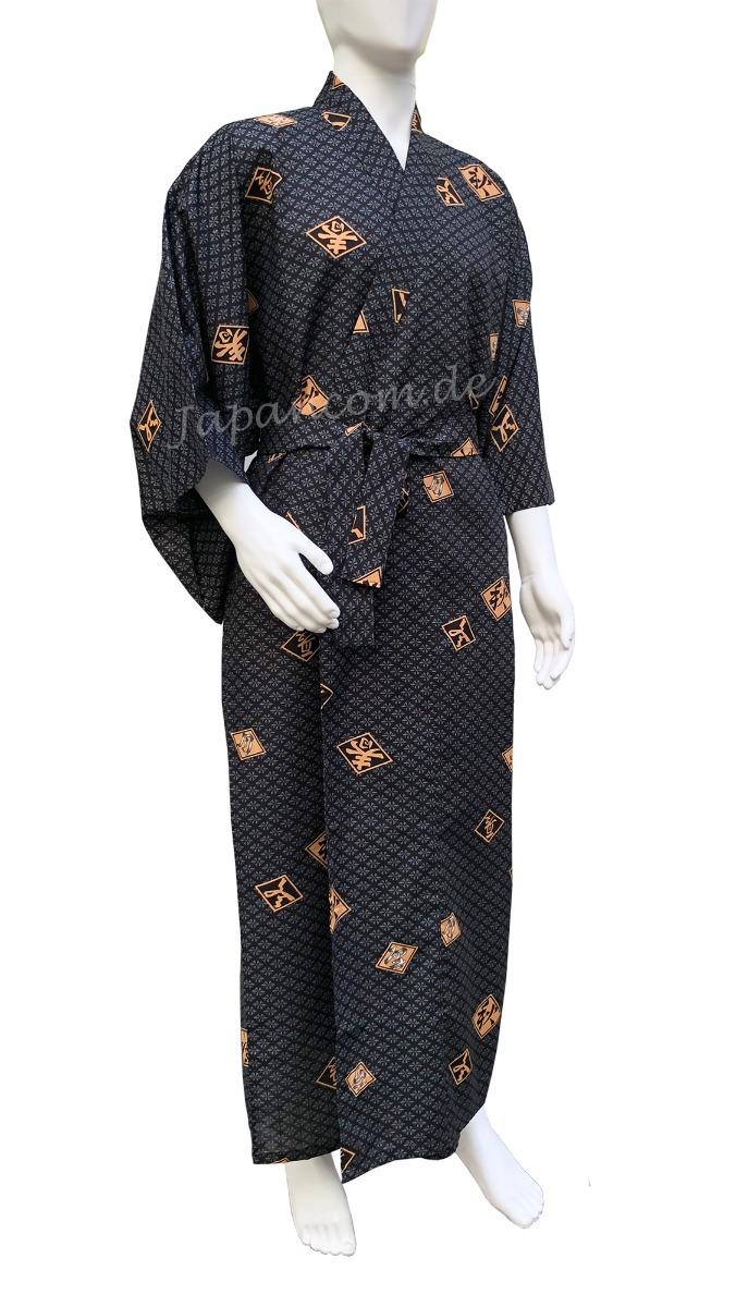Herren Yukata Kimono Four Seasons schwarz lang