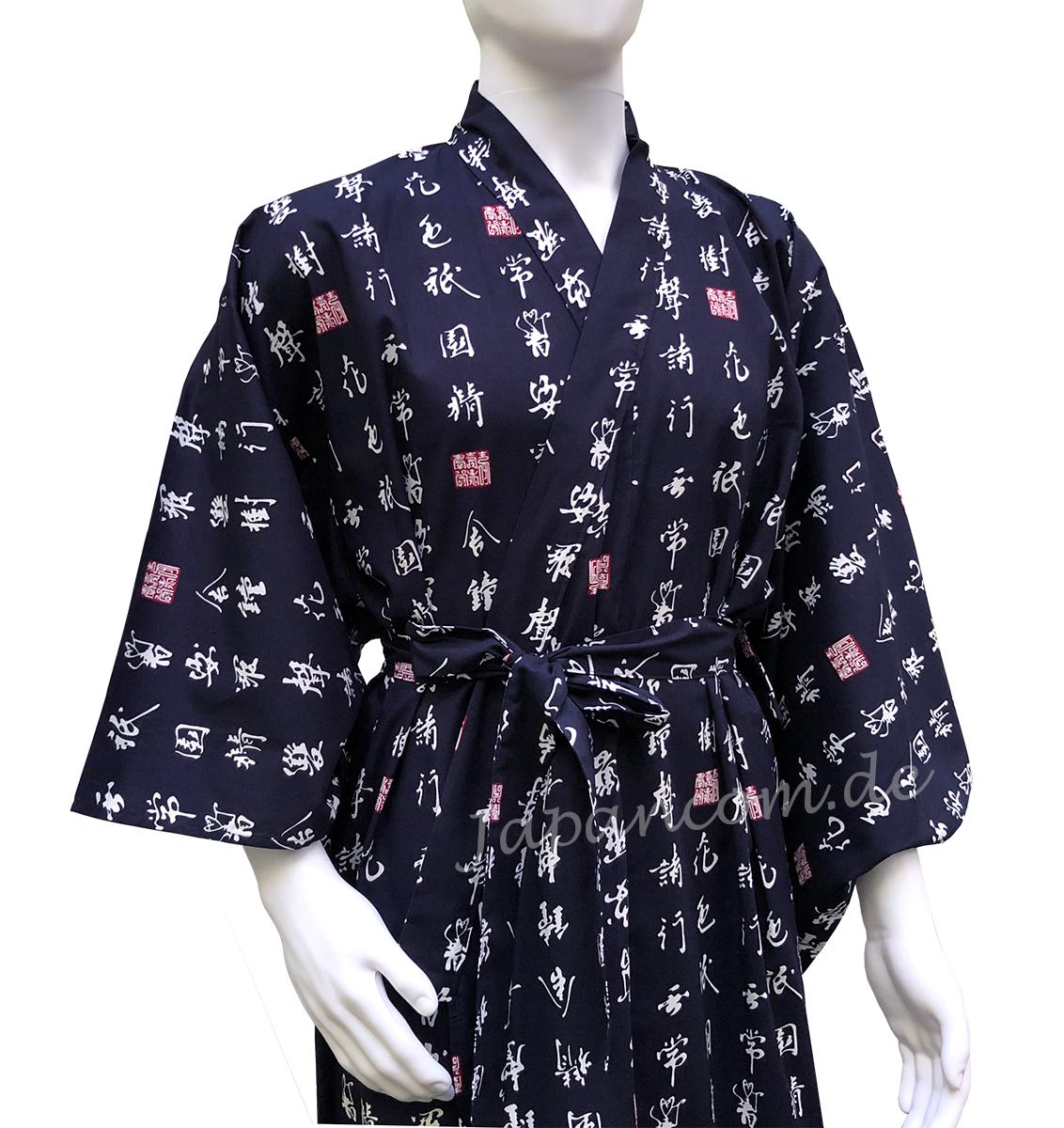 Herren Yukata Kimono Kanji blau Baumwolle vorne