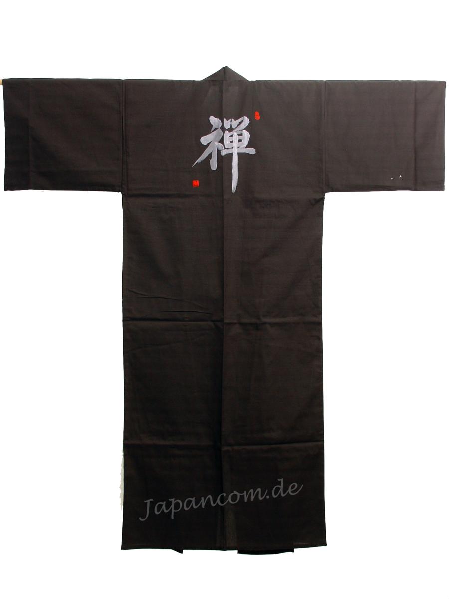 Kimono Bademantel Zen 140 cm gefüttert schwarz