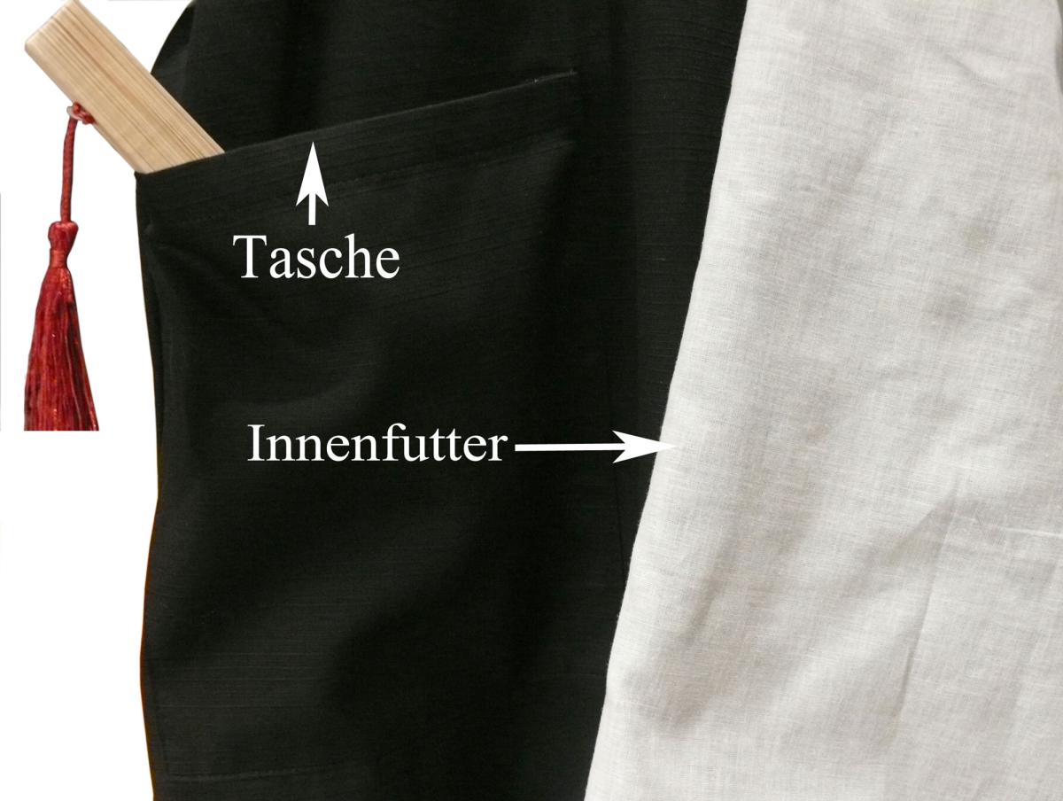 Kimono Bademantel Zen 140 cm gefüttert schwarz