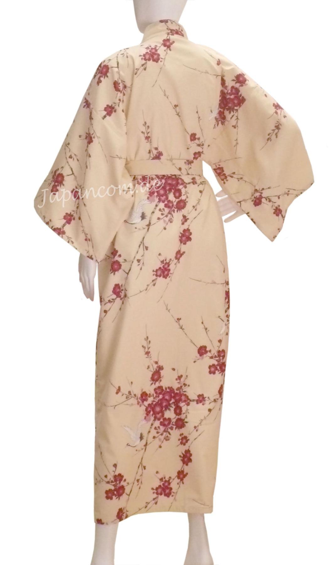 Kimono Bademantel Cherry Blossom beige gefüttert