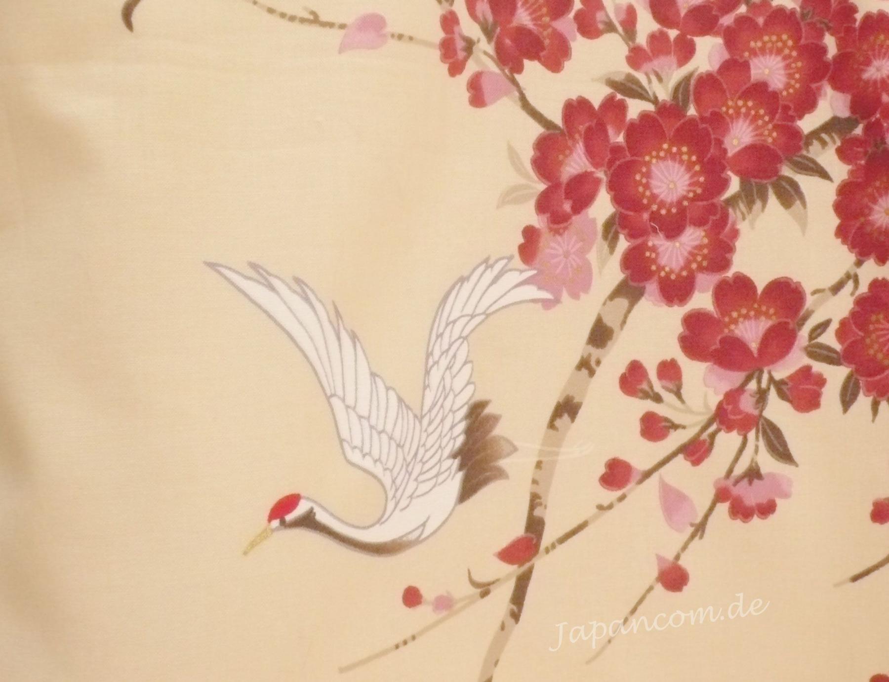 Kimono Bademantel Cherry Blossom beige gefüttert