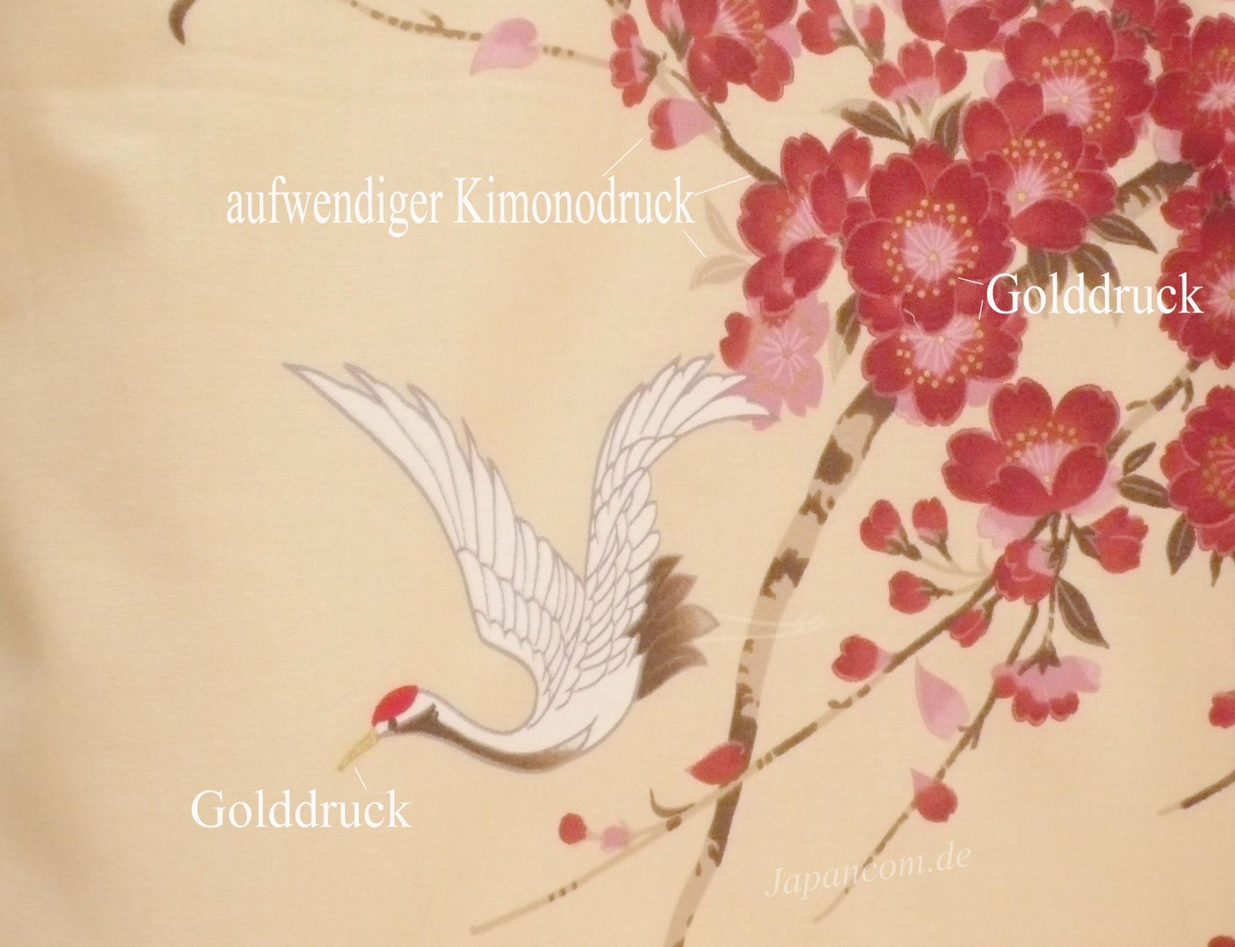 Kimono Bademantel Cherry Blossom beige gefüttert