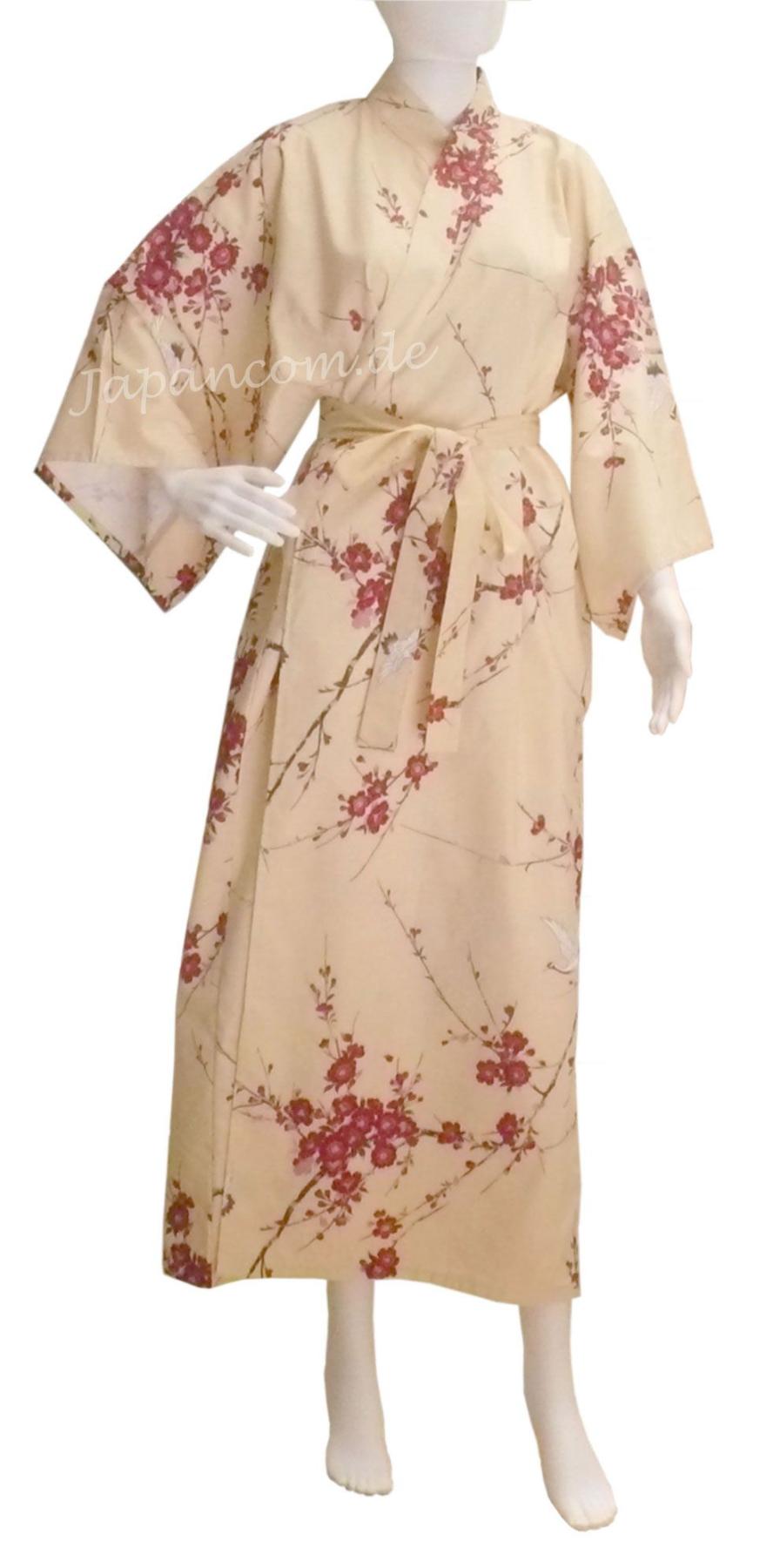 Kimono Bademantel Cherry Blossom beige gefüttert